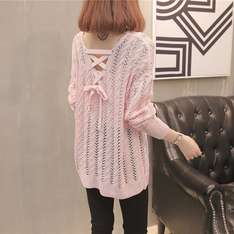 Pull en tricot pour femmes avec design épaule dénudée et lacets au dos Chic und Stil