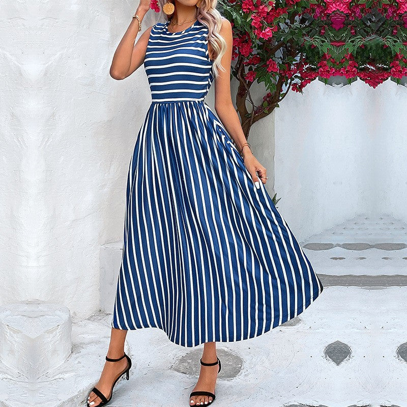 Robe maxi A-line à rayures pour femmes avec une élégance ample Chic und Stil