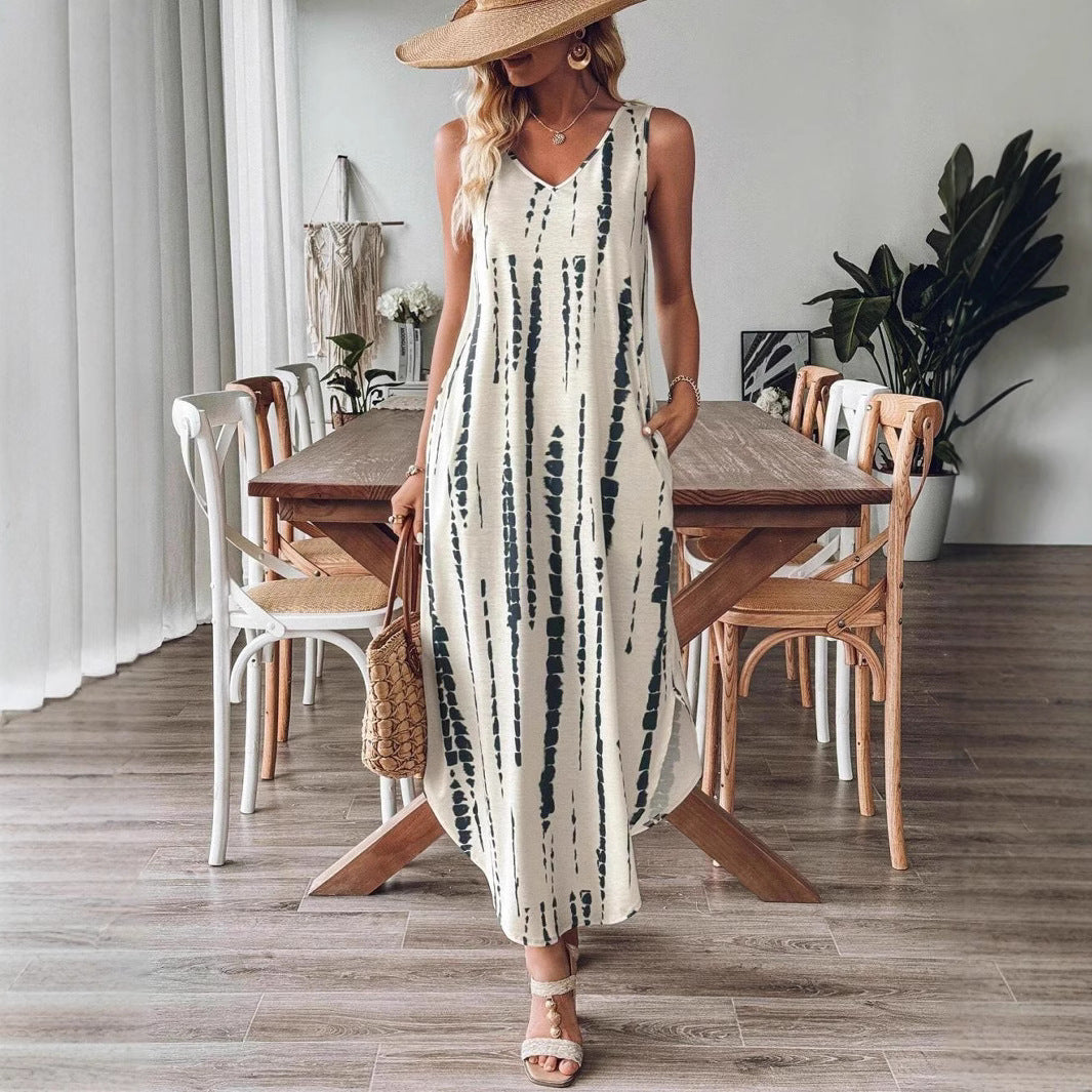 Robe maxi sans manches à décolleté en V pour femmes avec poches Chic und Stil