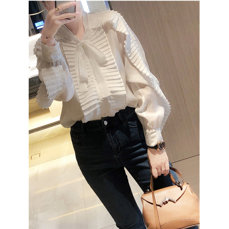 Blouse plissée élégante pour femmes avec détail nœud Chic und Stil