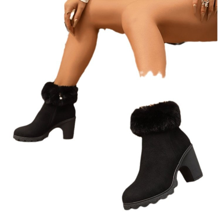 Dames élégantes bottines avec col en peluche Chic und Stil