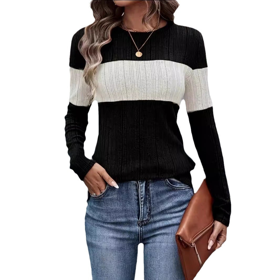 Pull en maille côtelée pour femmes avec motif en blocs de couleur Chic und Stil