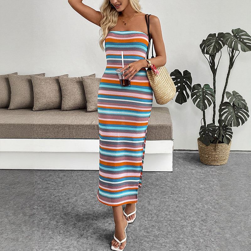 Robe maxi femme avec fente latérale et bretelles ajustables Chic und Stil