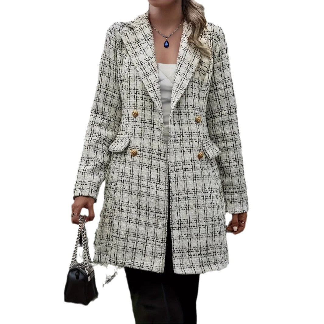 Dames élégant veste à carreaux avec double rangée de boutons et matériau fin Chic und Stil
