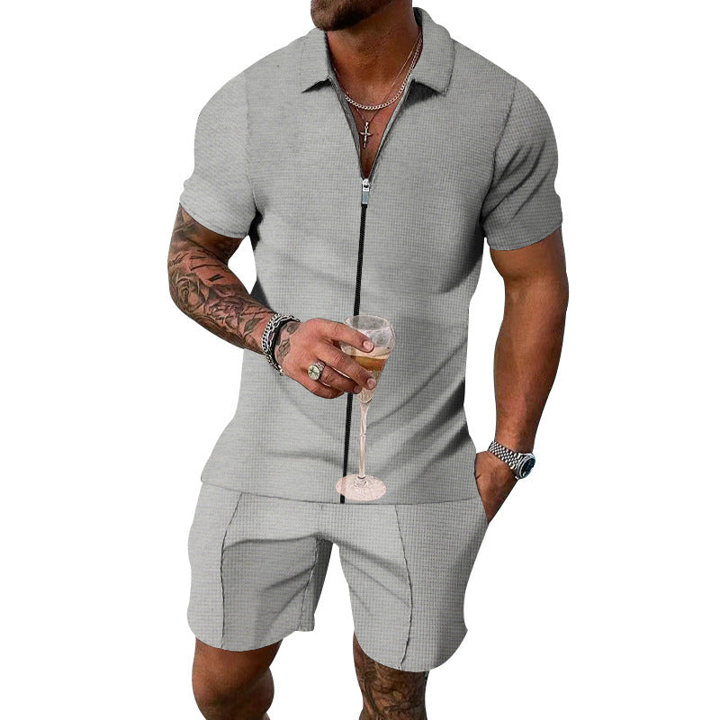 Hommes costume à manches courtes tendance en coton structuré Chic und Stil