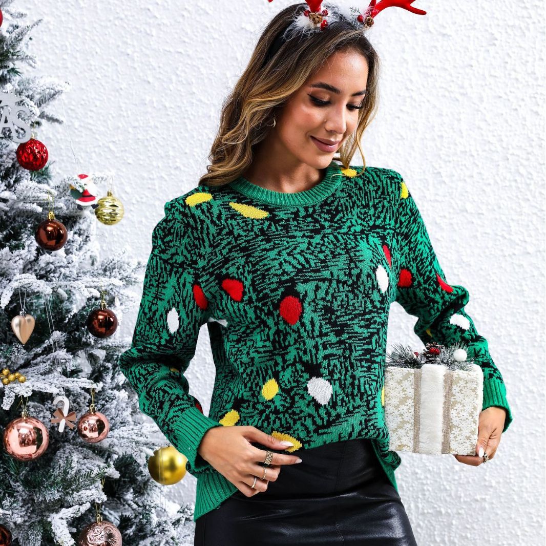 Pull en tricot festif pour femmes avec motif de sapin de Noël coloré Chic und Stil