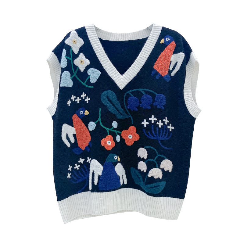 Artistic knitted vest for women with floral embroidery Chic and Style