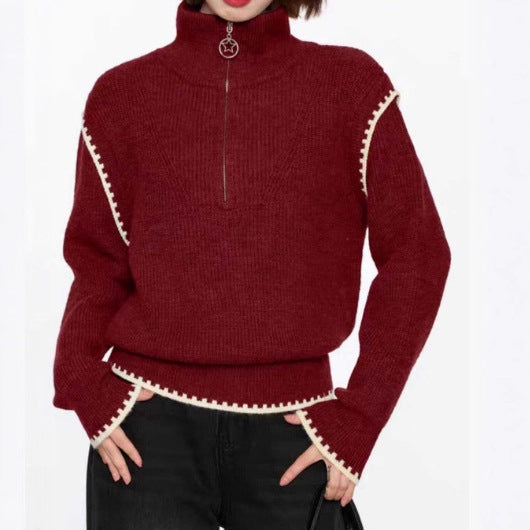 Pull femme tendance avec col montant et finitions de manches spéciales Chic und Stil