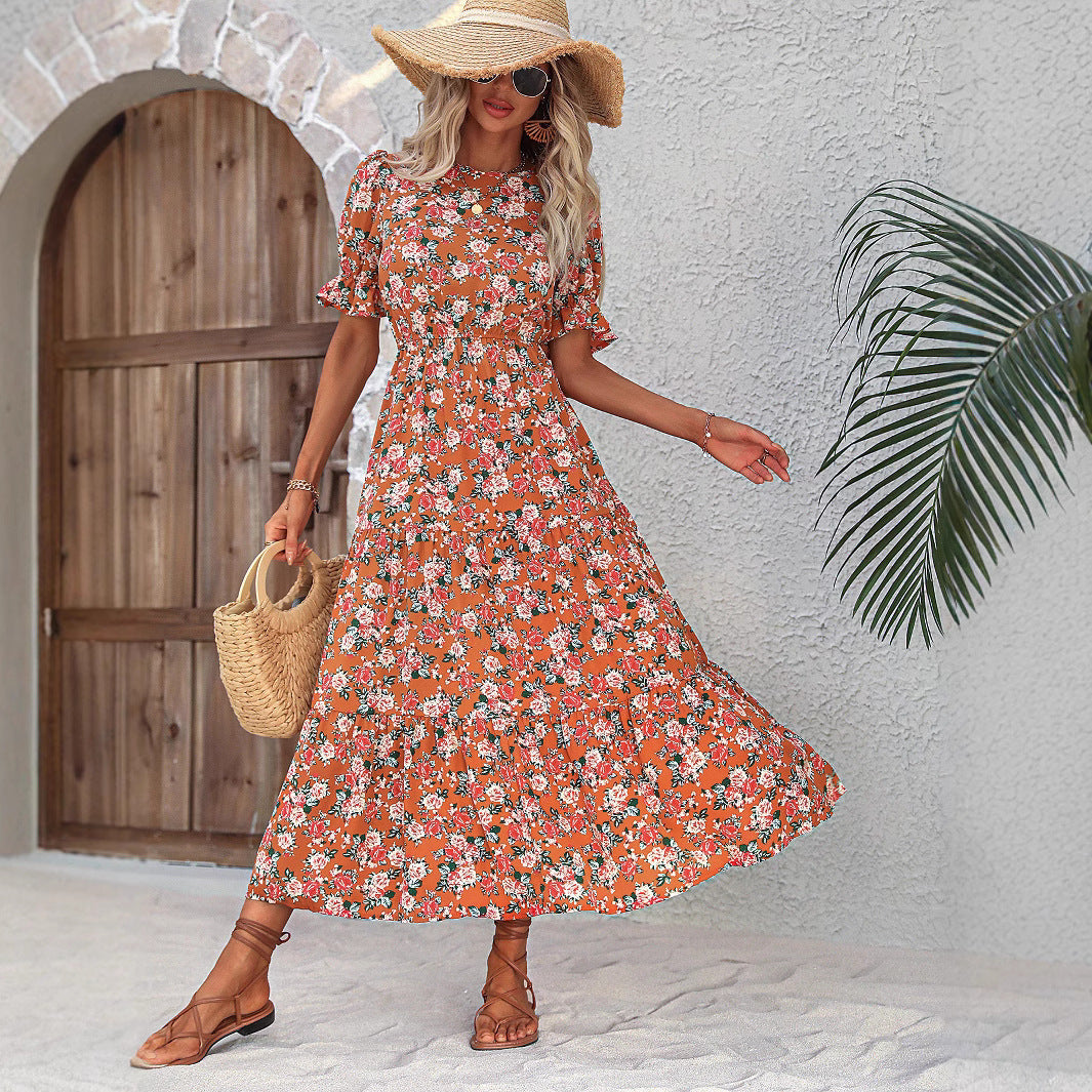 Robe maxi femme avec motifs floraux et bande de taille élastique Chic und Stil