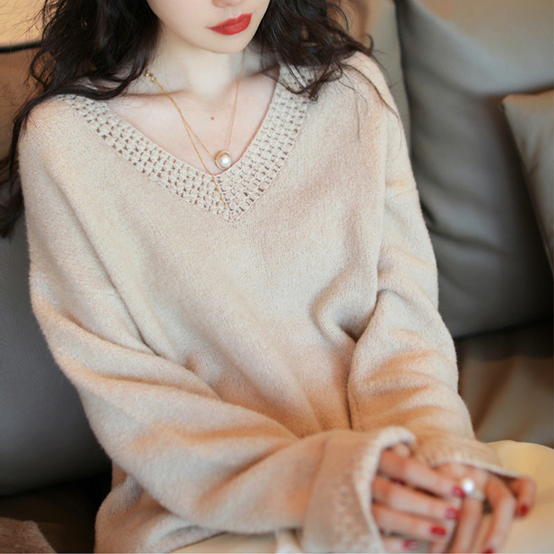 Pull élégant en tricot à col en V pour femmes Chic und Stil