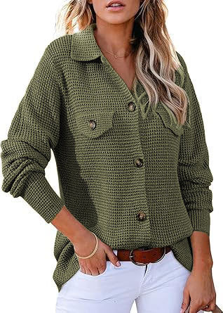 Waffle knit button pullover for women Chic and Style