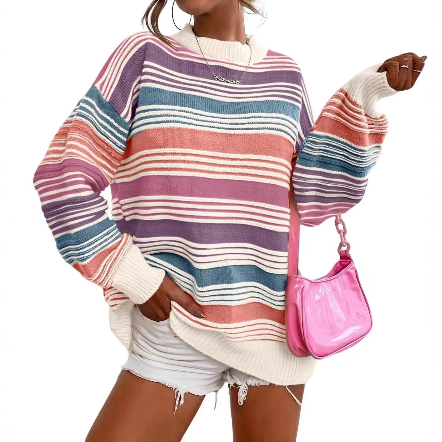 Pull-over oversized rayé pour femmes avec encolure ronde et coupe décontractée Chic und Stil