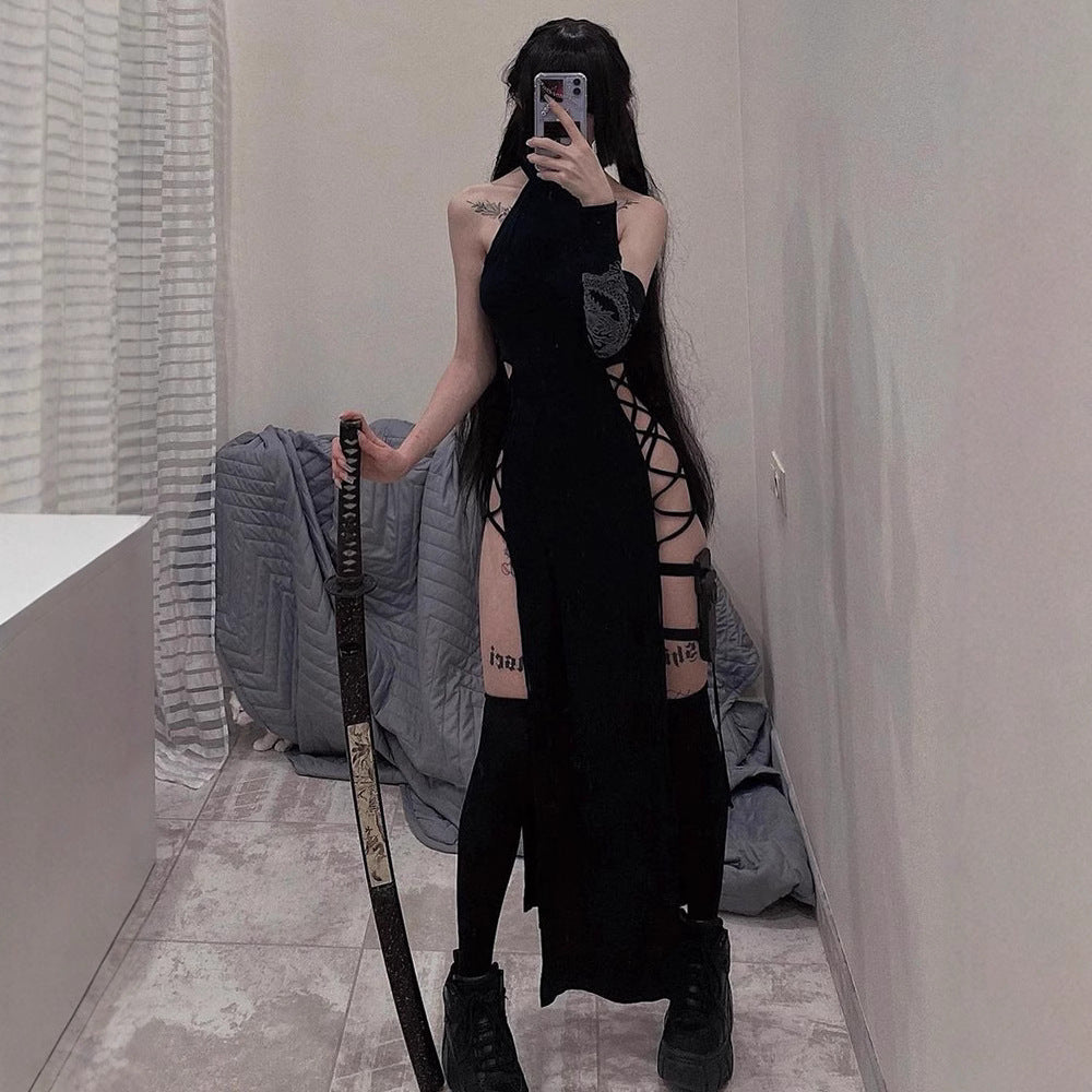 Robe maxi à dos nu pour femmes avec fente latérale et détails en lacet Chic und Stil
