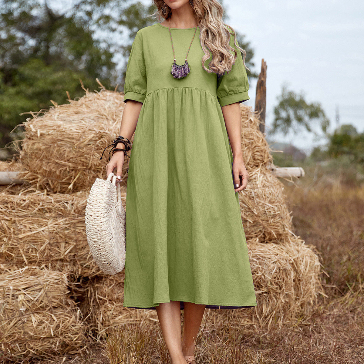 Robe midi en coton échelonné pour femmes Freizeit Chic und Stil