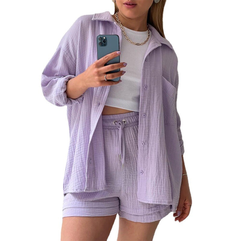 Dames Haut décontracté et ensemble de shorts en matériau léger Chic und Stil