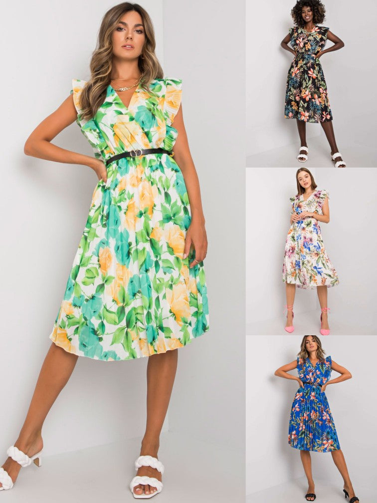 Robe midi à manches volantées à motif floral pour femmes Chic und Stil