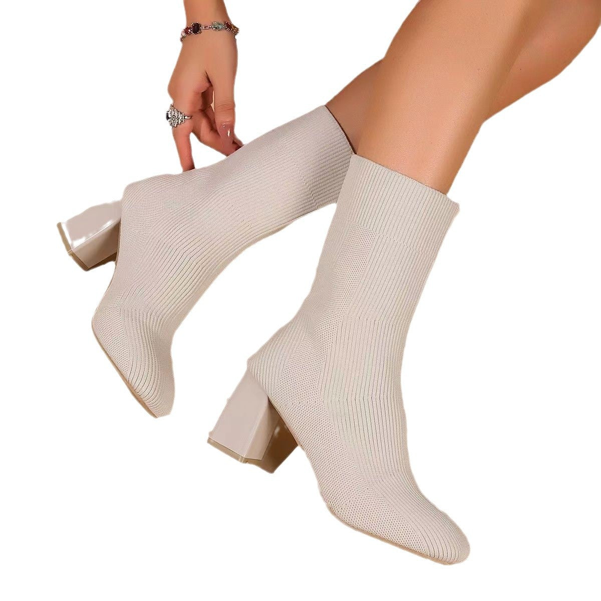 Bottines en tricot pour femmes avec talon bloc transparent et tige élastique Chic und Stil