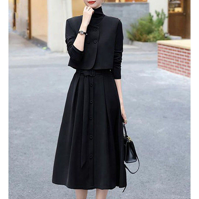 Robe midi enroulée élégante pour femme avec accents de boutons Chic und Stil