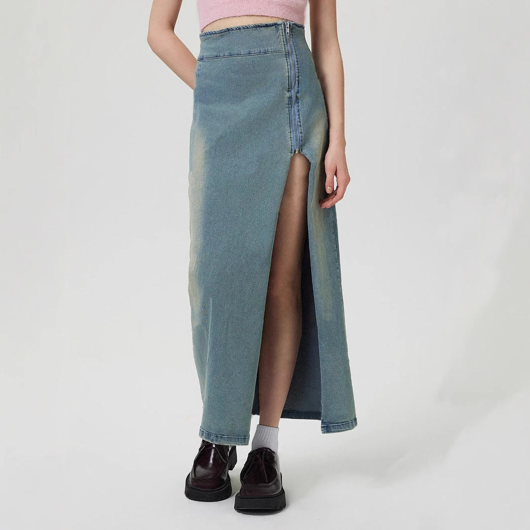 Jupe en jeans longue pour femmes avec fente latérale Chic und Stil