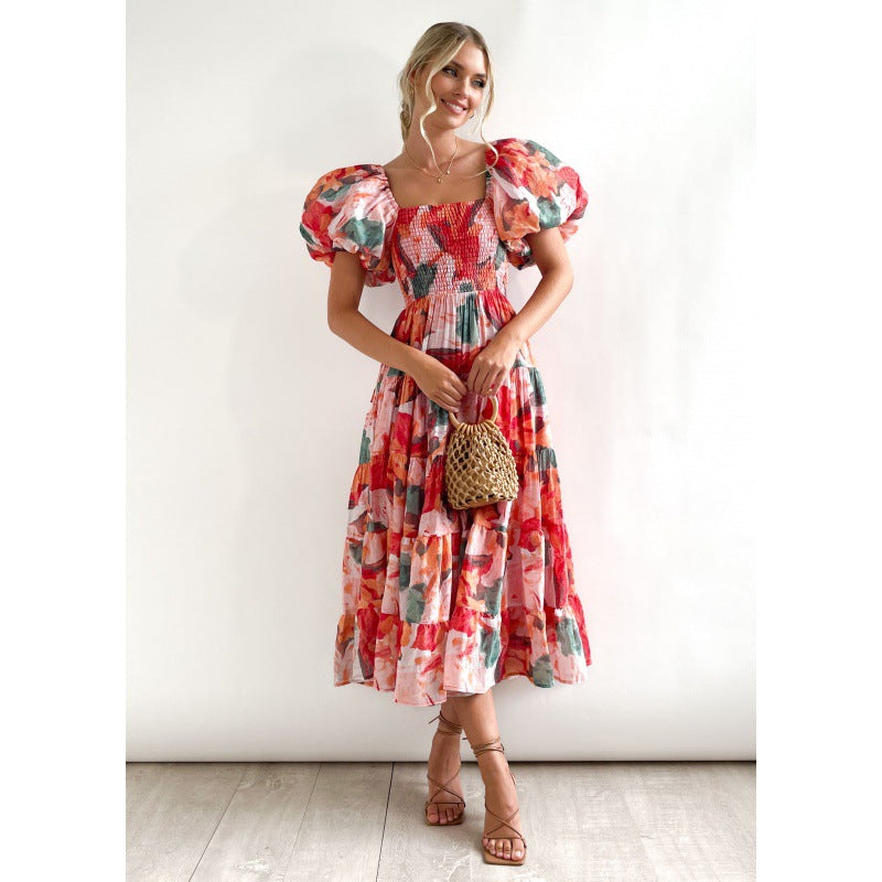 Robe maxi à volants sans épaules pour femmes avec motif floral Chic und Stil