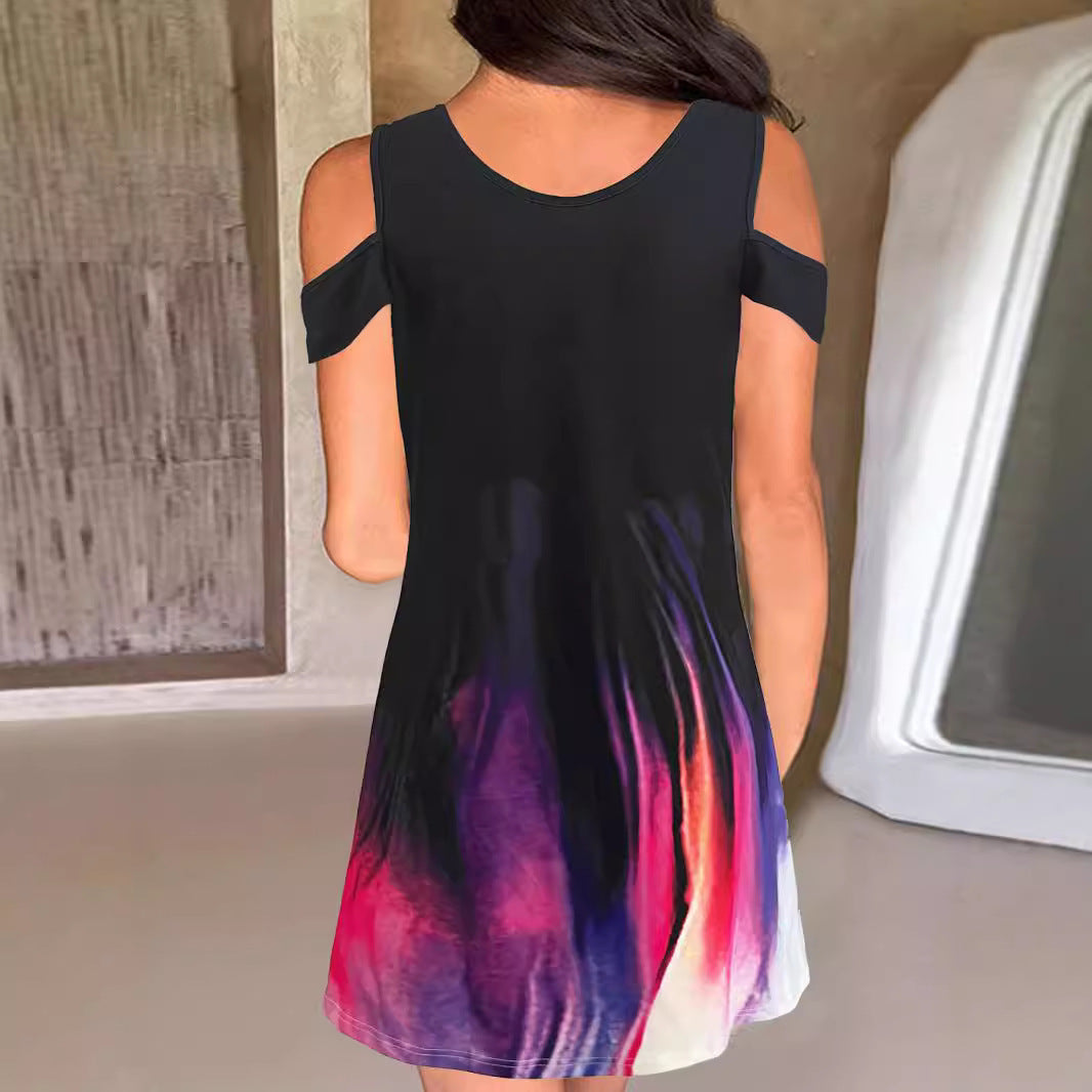 Dames Cold Shoulder Graphique Mini Robe Chic und Stil