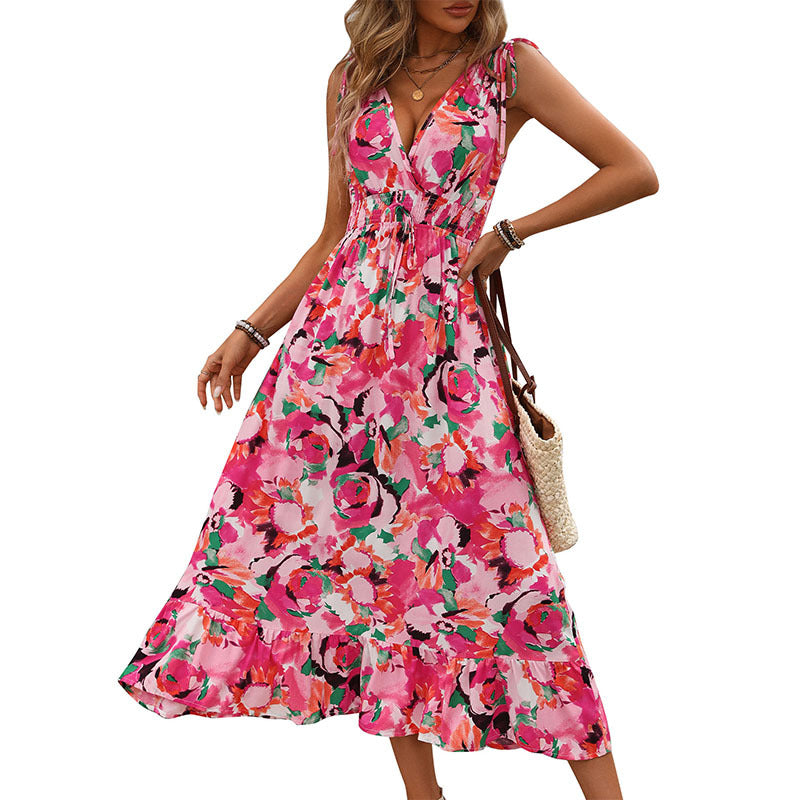 Robe Maxi Fleurie Femme avec bretelles spaghetti réglables Chic und Stil