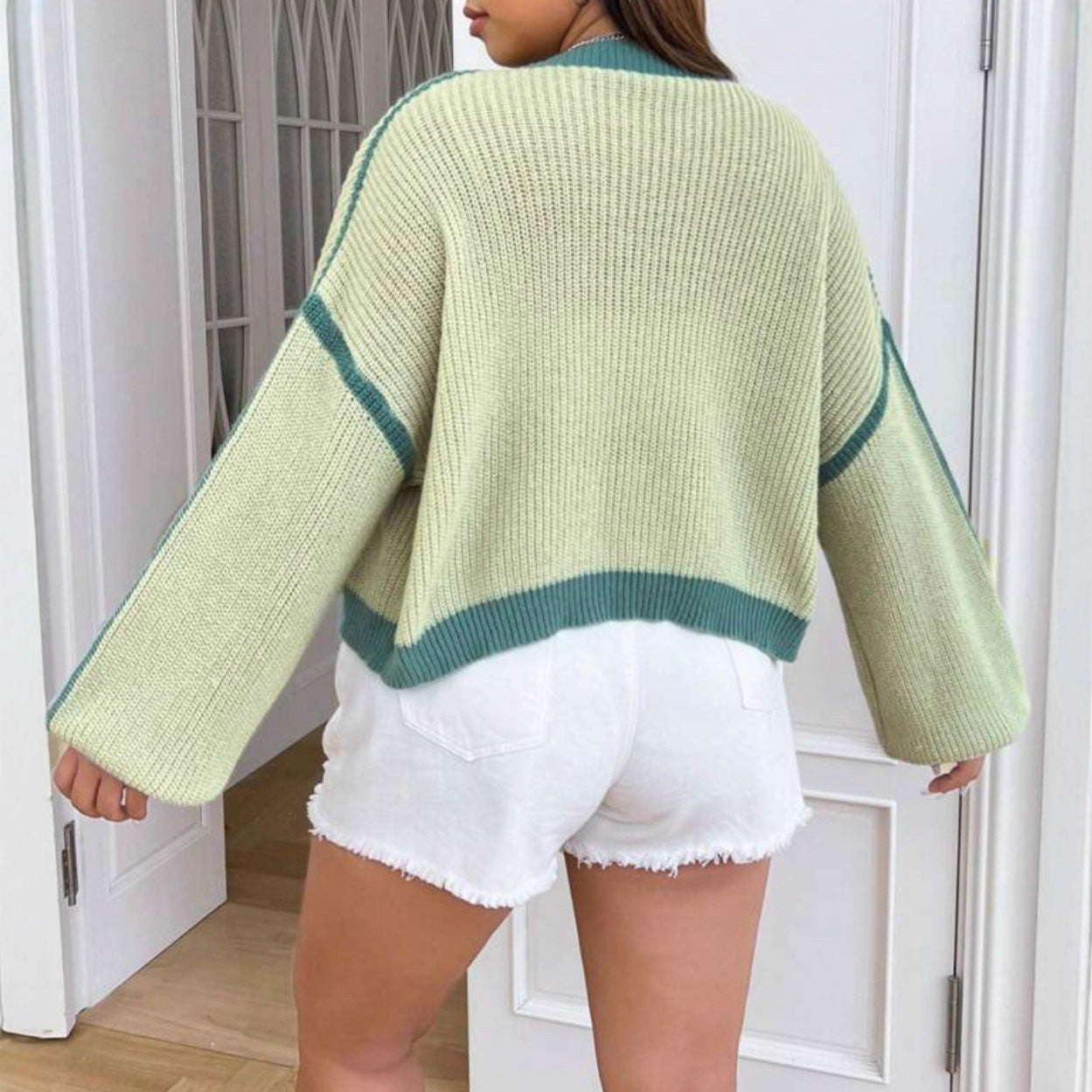 Veste en grosse maille pour femmes avec contraste de couleur et coupe décontractée Chic und Stil