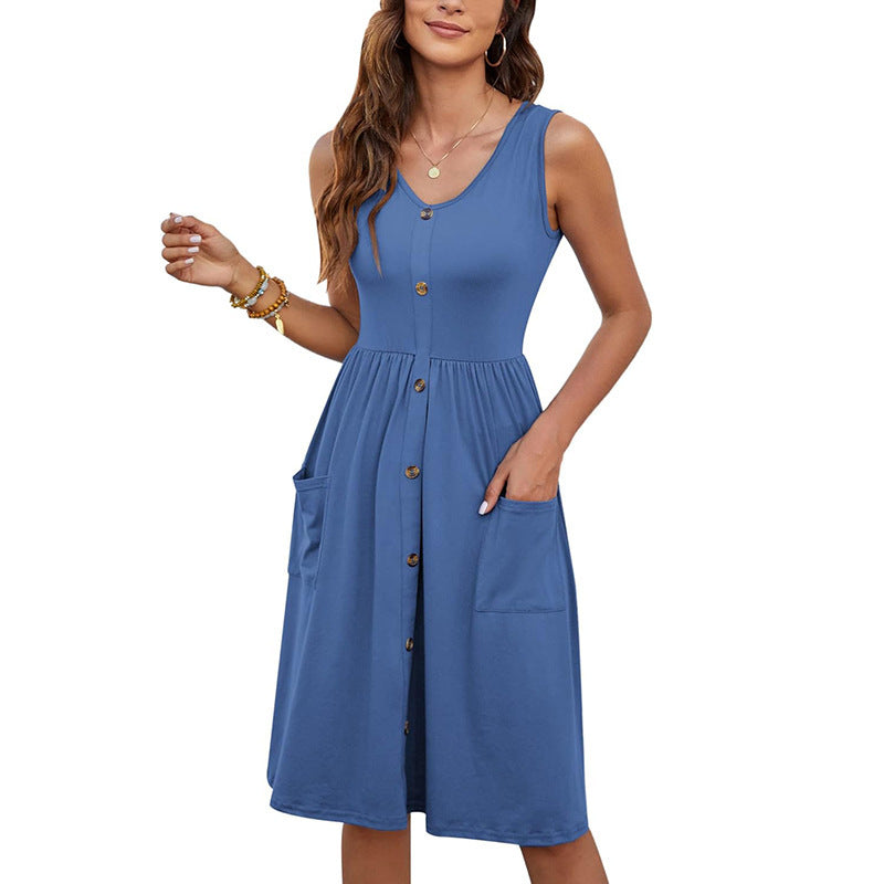 Robe d'été mi-longue pour femmes avec détails de boutons et poches pratiques Chic und Stil