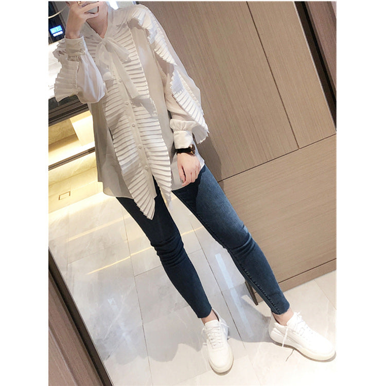 Blouse plissée élégante pour femmes avec détail nœud Chic und Stil