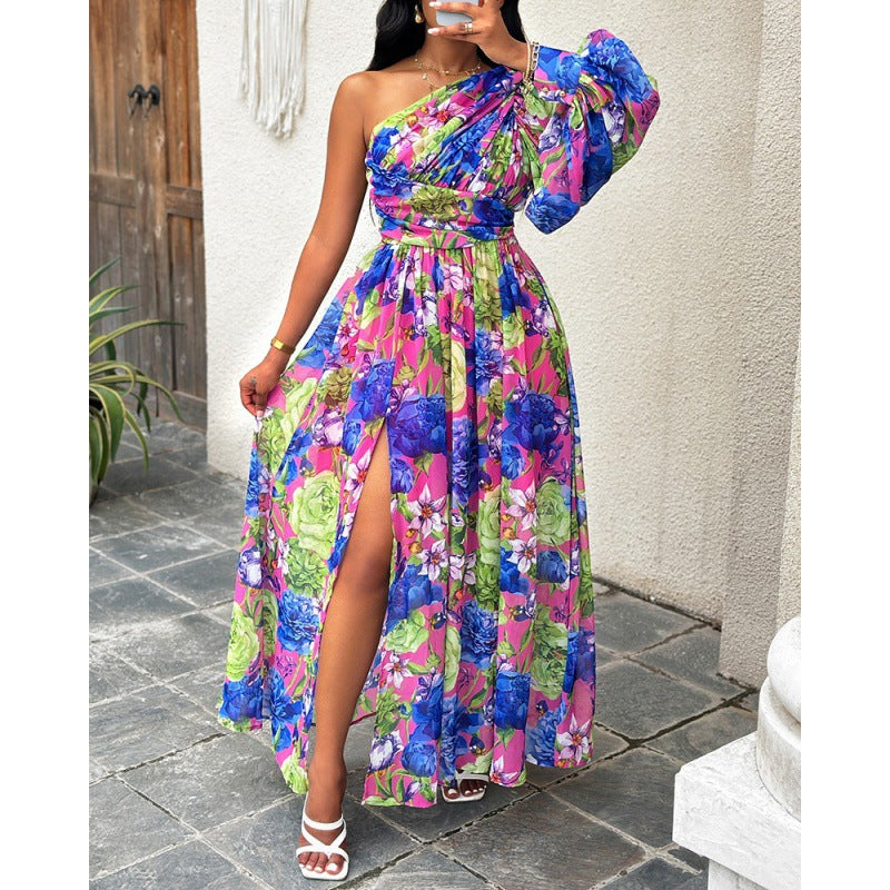 Robe maxi à épaule unique à motif floral Chic und Stil