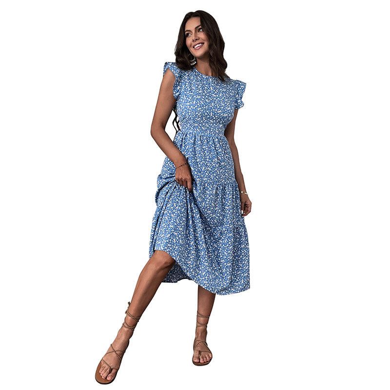 Femme Floral Midi Robe Chic und Stil