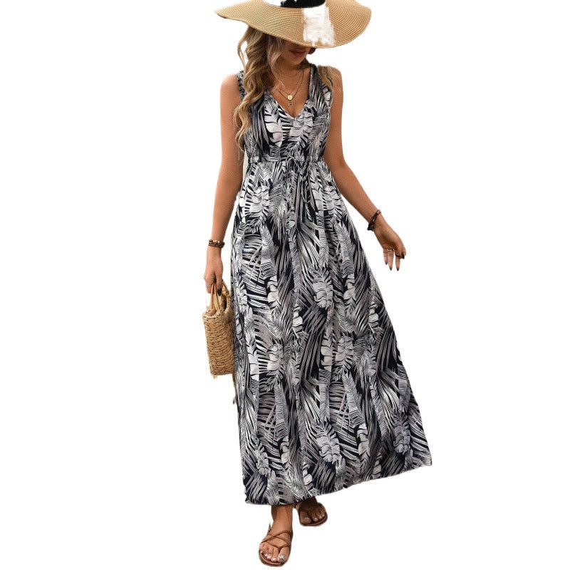 Robe maxi high-low imprimé tropicale Chic und Stil pour femmes