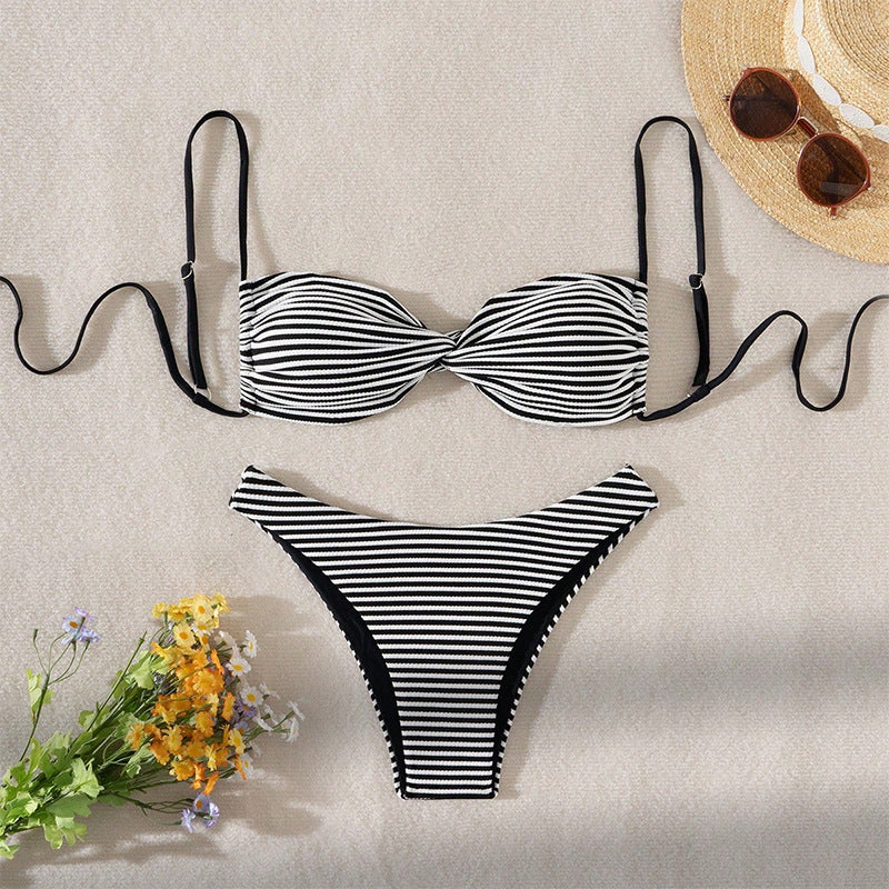 Dames bikini set bandeau tressé rayé Chic und Stil