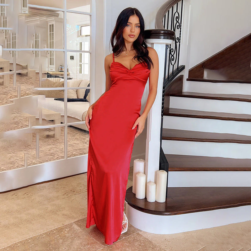 Robe maxi à bretelles spaghetti en satin lisse Chic und Stil