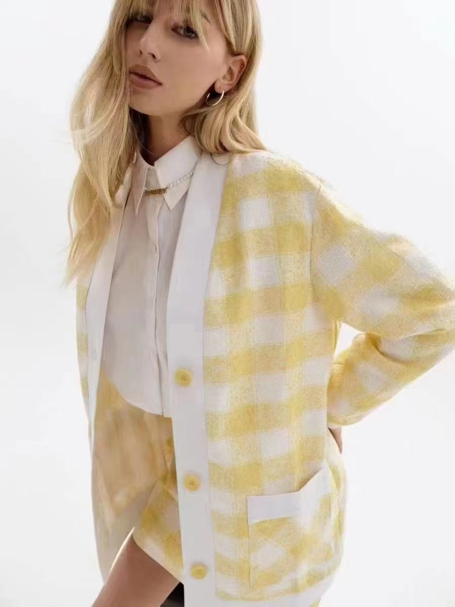 Cardigan à carreaux pour femmes avec poches et détails en boutons Chic und Stil