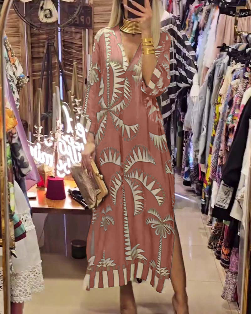 Robe maxi femme à coupe ample et motif de palmiers tendance Chic und Stil