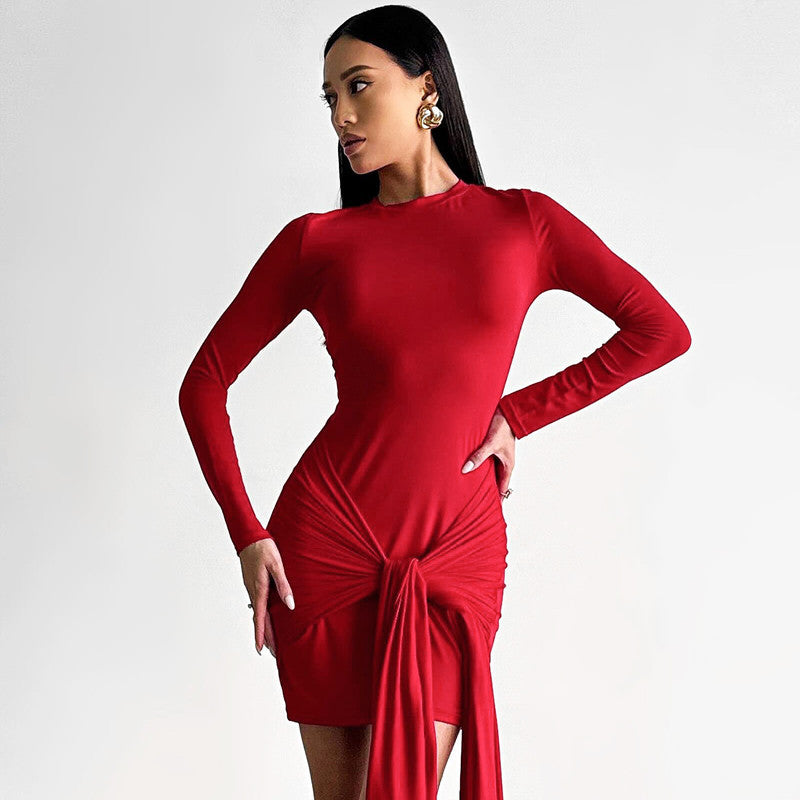 Robe portefeuille à manches longues pour dames avec ourlet asymétrique et coupe cintrée Chic und Stil