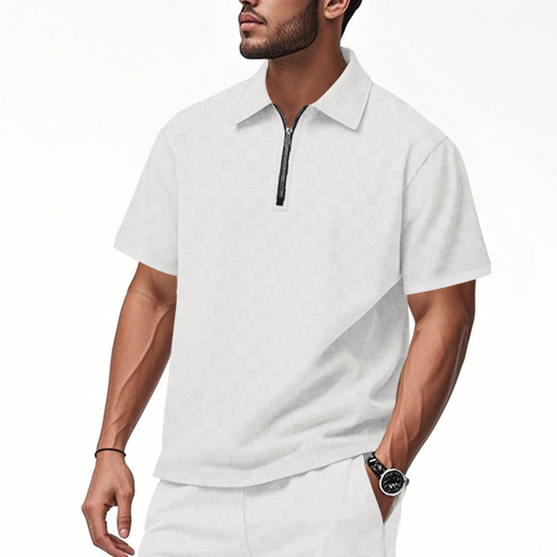 Polo moderne pour hommes à manches courtes avec fermeture éclair et motif à carreaux Chic und Stil