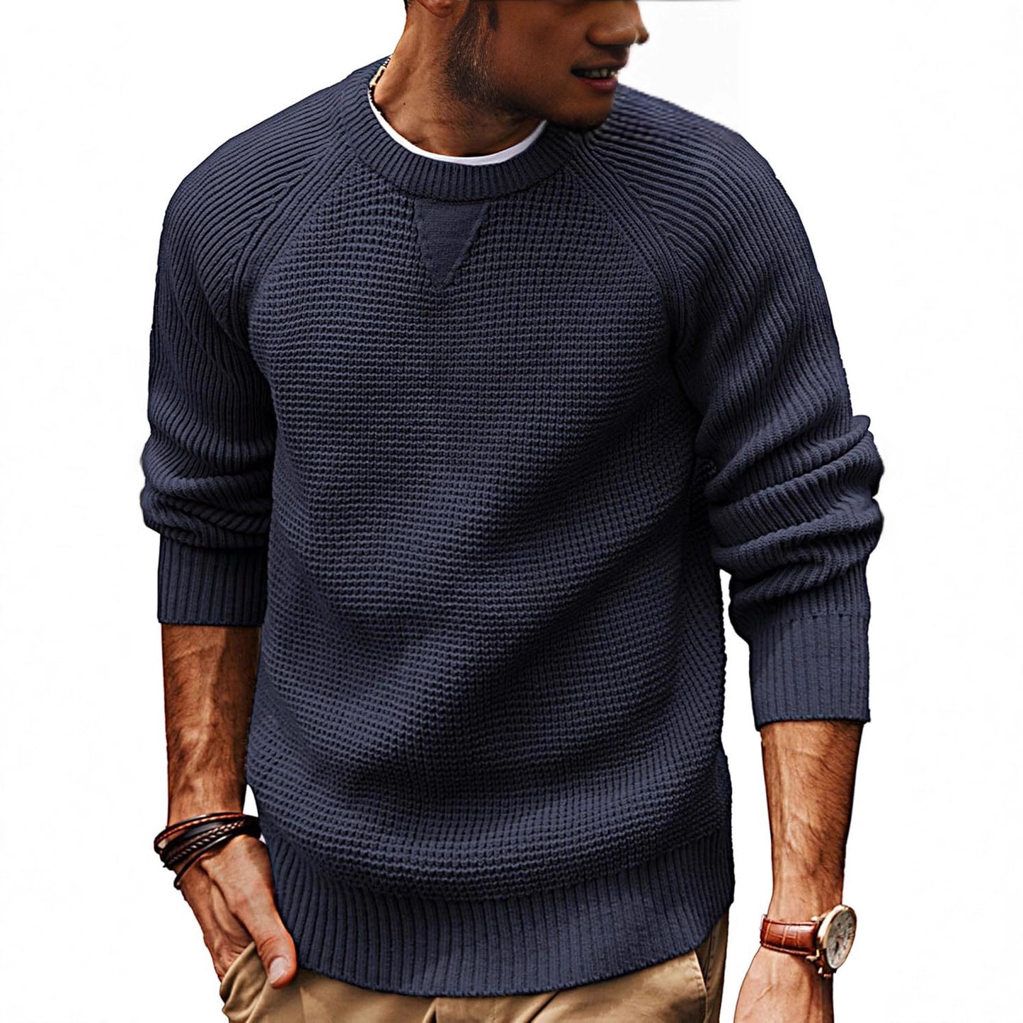 Pull en tricot décontracté pour hommes avec un motif de tissu structuré et un col rond Chic und Stil
