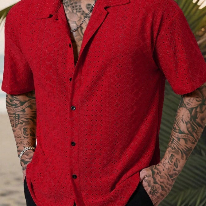 Chemise à manches courtes pour hommes avec broderie délicate en dentelle Chic und Stil