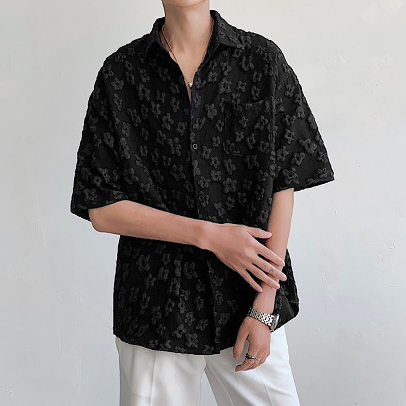 Chemise à manches courtes pour hommes avec motif texturé floral Chic und Stil