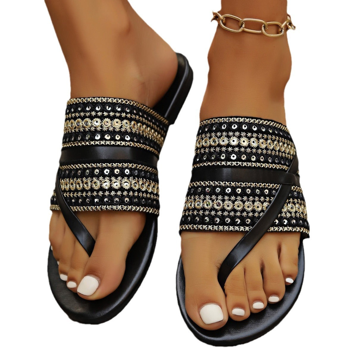 Dames Artisan Perlen Slide Sandalen Chic und Stil