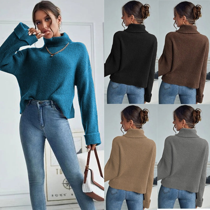 Dames Pull en tricot de haute qualité avec col montant et design structuré Chic und Stil