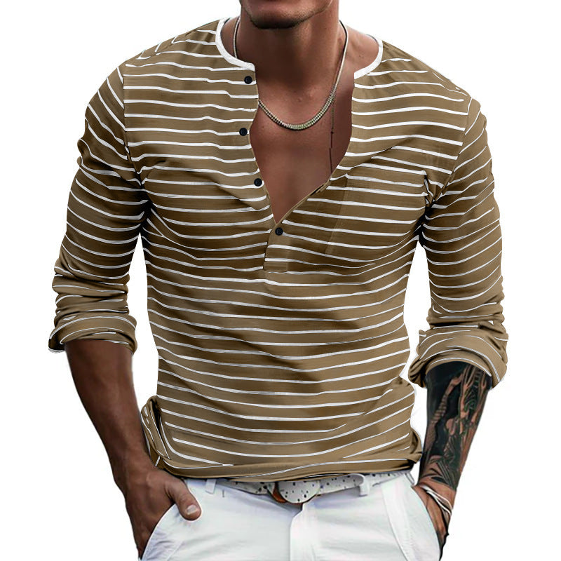 Chemise à manches longues à rayures pour hommes avec patte de boutonnage et décolleté en V Chic und Stil