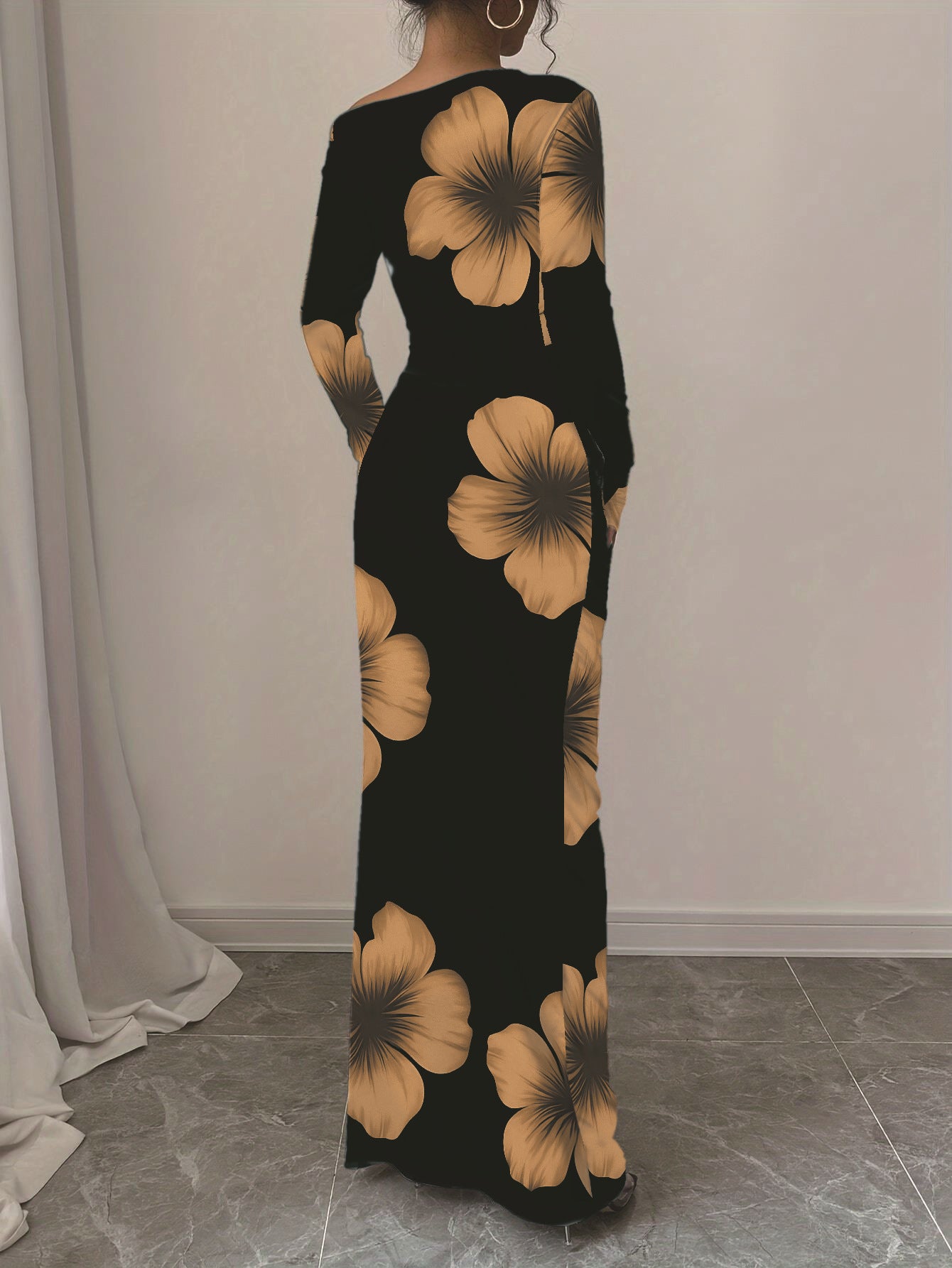 Robe longue élégante à manches longues pour dames avec motif floral Chic und Stil