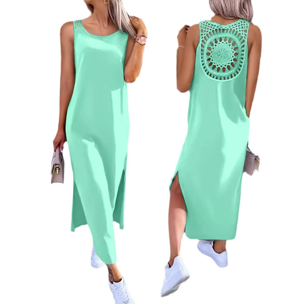 Robe maxi à dos en crochet pour dames Chic und Stil