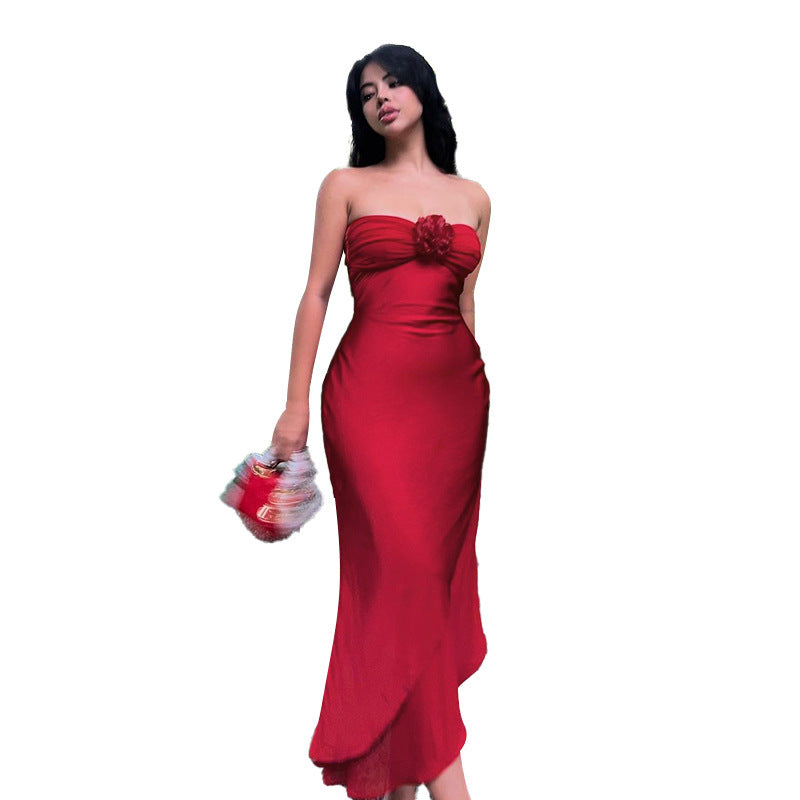 Robe maxi sans bretelles à fleurs ornée Chic und Stil