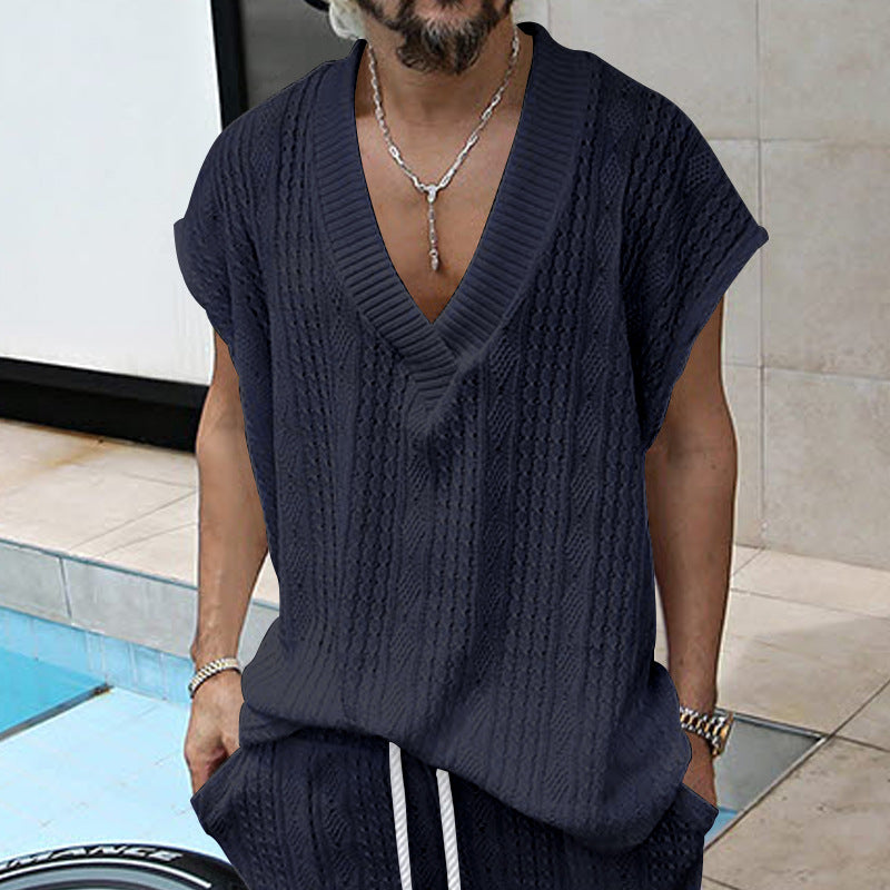 T-shirt en tricot décontracté pour hommes avec décolleté en V et coupe oversize Chic und Stil