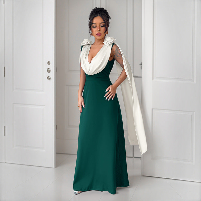 Robe Maxi Élégante Femme avec Manches Drapées Chic und Stil