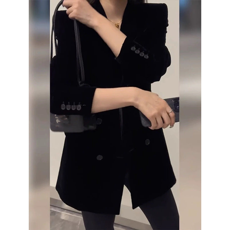 Blazer long de luxe en velours pour femmes Chic und Stil